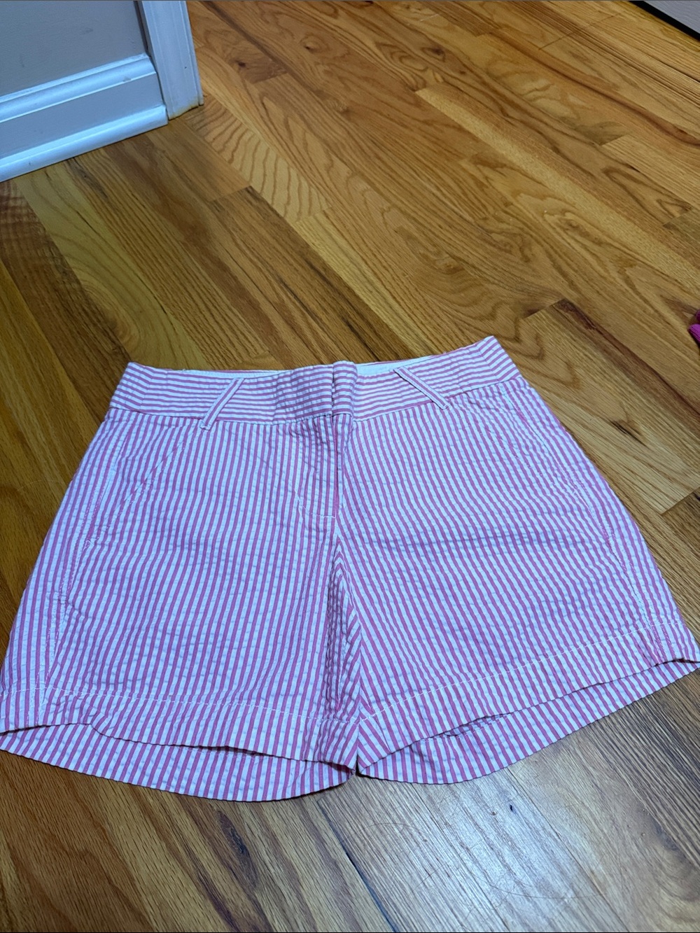 J. Crew Pink and White Striped Seersucker Shorts
